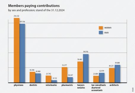 Members paying contributions - by sex and profession (stand of the 31.12.2024)
